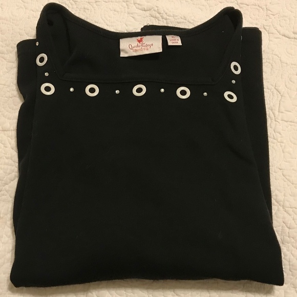 QF square neck black top embellished with white grommets & rhinestones (XL) - Picture 1 of 11